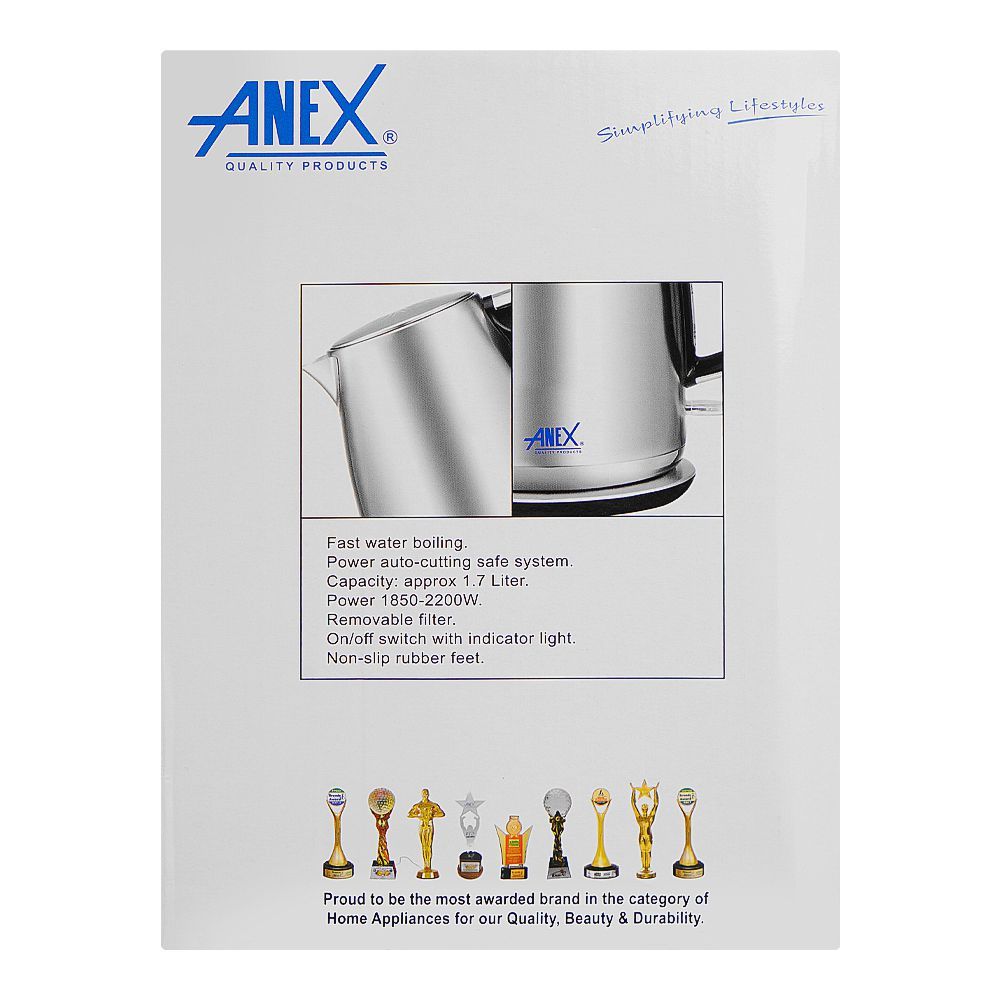 Anex Deluxe Kettle, 1800-2150W, Approx. 1700ml Capacity, Black & Silver, AG-4048 - Image 3