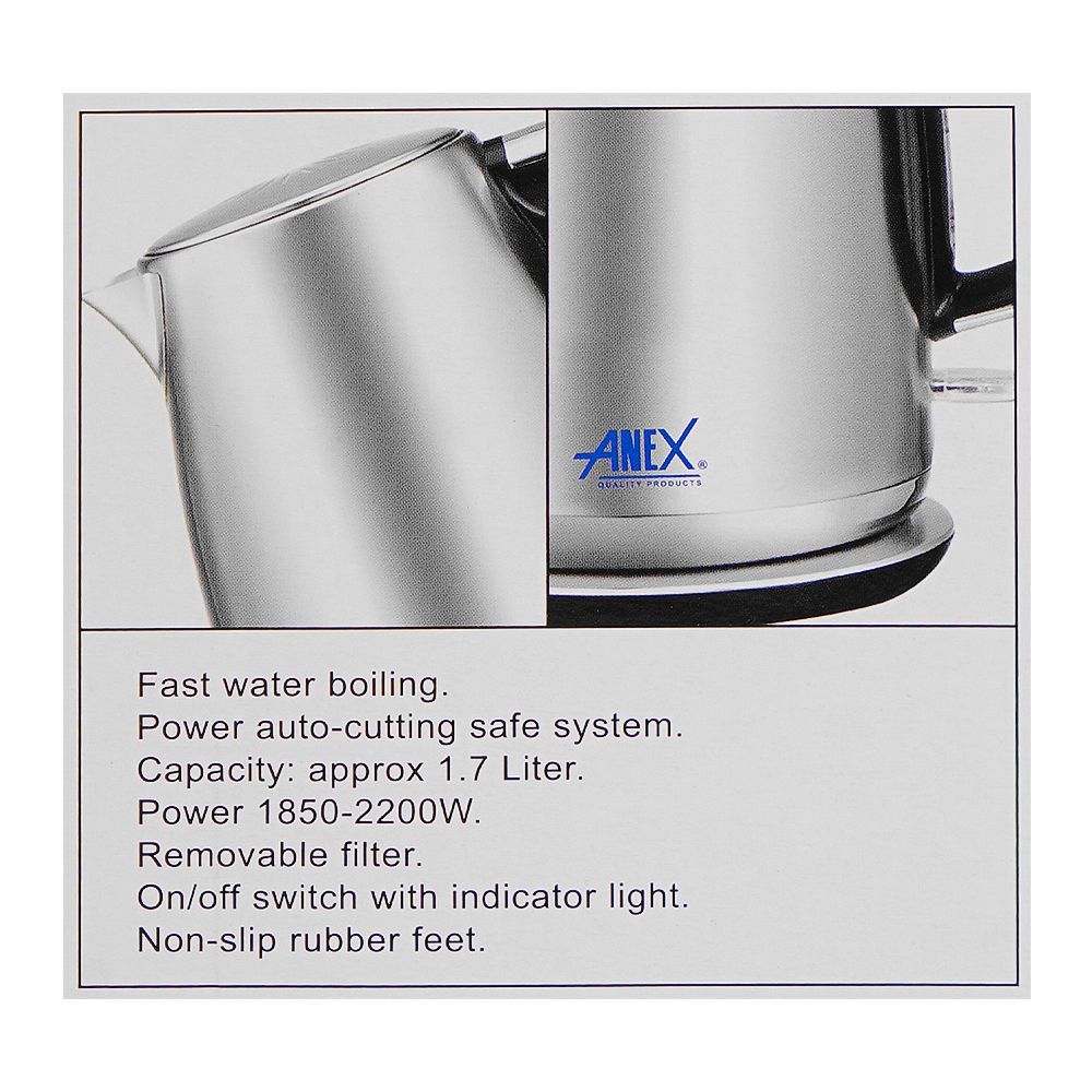 Anex Deluxe Kettle, 1800-2150W, Approx. 1700ml Capacity, Black & Silver, AG-4048 - Image 4