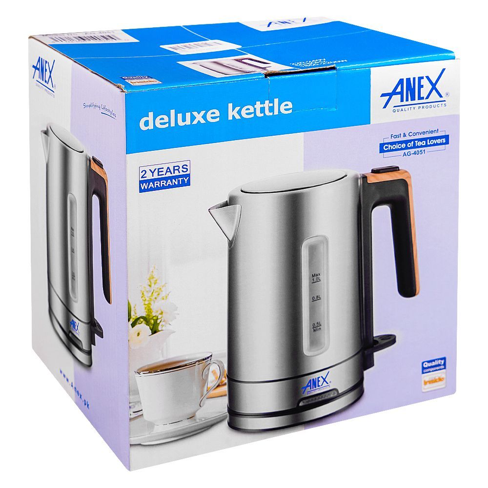 Anex Deluxe Kettle, 1850-2200W, 1000ml Capacity, Black & Silver, AG-4051 - Image 2