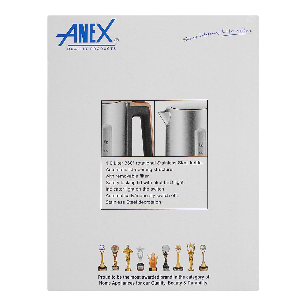 Anex Deluxe Kettle, 1850-2200W, 1000ml Capacity, Black & Silver, AG-4051 - Image 3