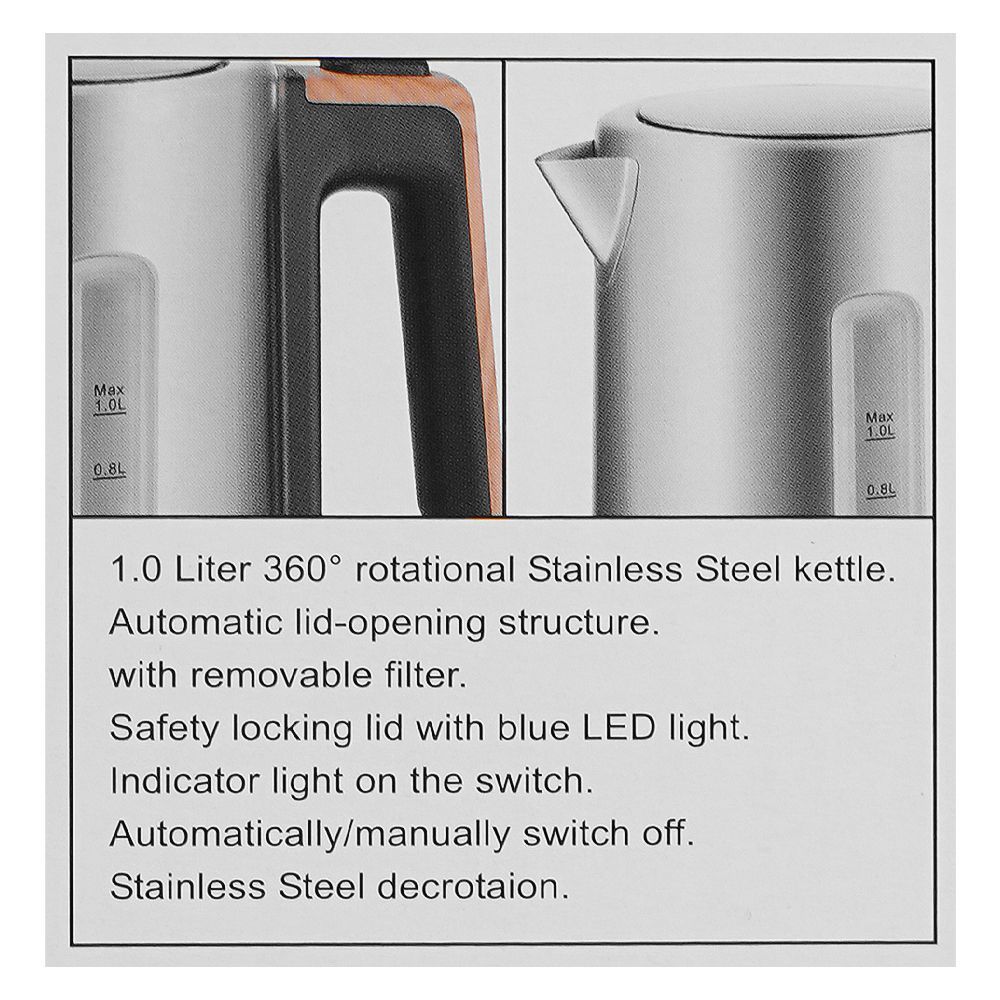 Anex Deluxe Kettle, 1850-2200W, 1000ml Capacity, Black & Silver, AG-4051 - Image 4