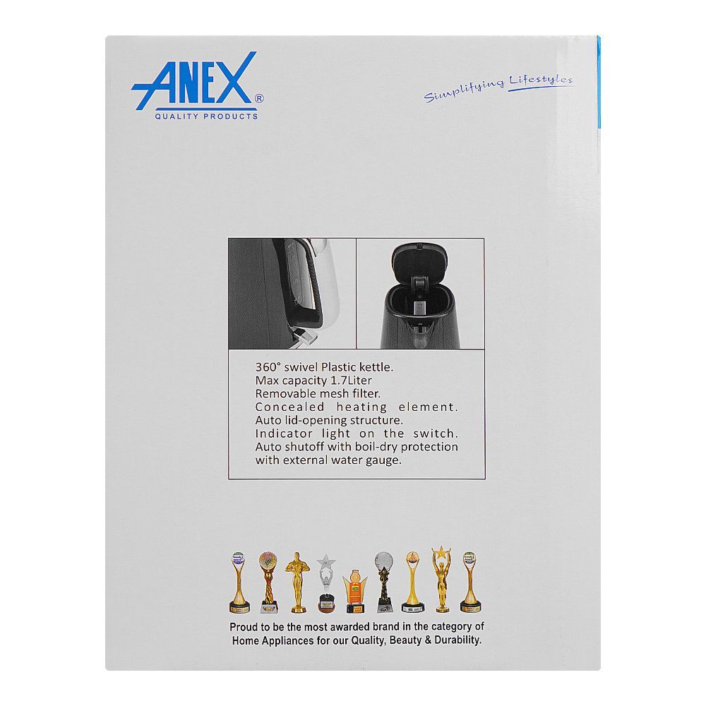 Anex Deluxe Kettle, 1850-2200W, 1700ml Capacity, Black, AG-4065 - Image 4