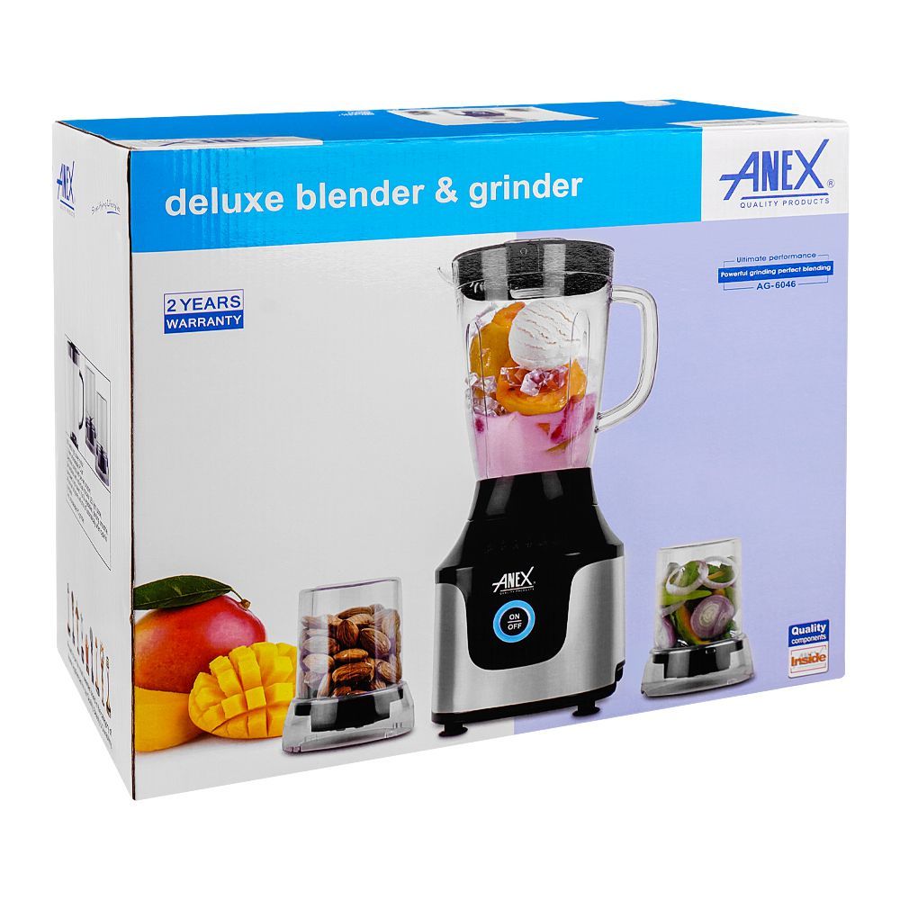 Anex Deluxe Blender & Grinder, 600W, 1500ml Jar, Black, AG-6046 - Image 2