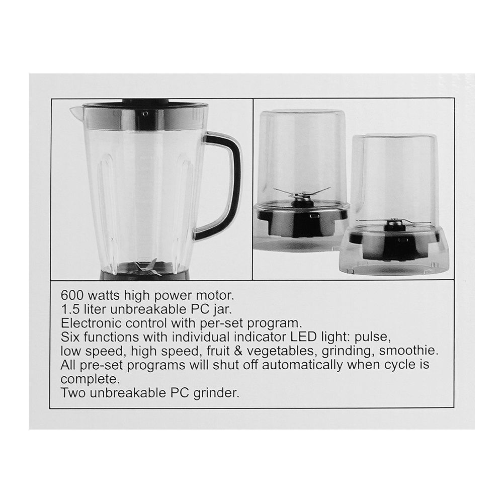 Anex Deluxe Blender & Grinder, 600W, 1500ml Jar, Black, AG-6046 - Image 4