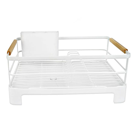 Homeatic Classic Dish Rack With Wooden Handle Tray, White, HMK-1005 - Image 2