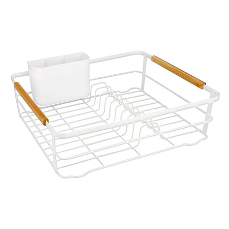 Homeatic Classic Dish Rack With Wooden Handle Tray, White, HMK-1005 - Image 3
