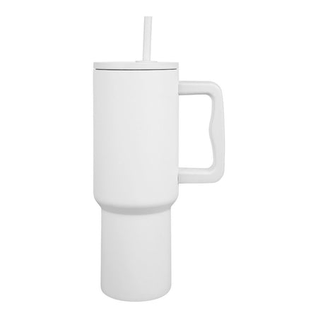 AJF Plain Stainless Steel Vacuum Insulated Tumbler With Lid & Straw, 1180ml, White - Image 2