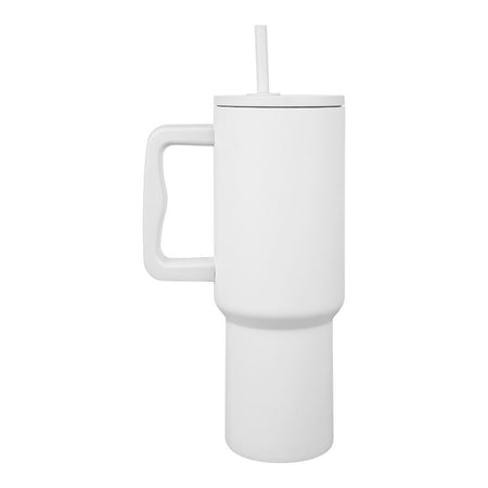 AJF Plain Stainless Steel Vacuum Insulated Tumbler With Lid & Straw, 1180ml, White - Image 3