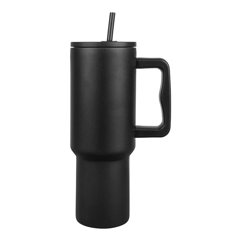 AJF Plain Stainless Steel Vacuum Insulated Tumbler With Lid & Straw, 1180ml, Black - Image 2