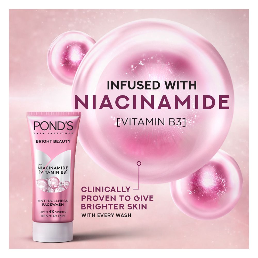 Pond's Bright Beauty Anti-Dullness Face Wash With Niacinamide & Vitamin B3, 100g - Image 2