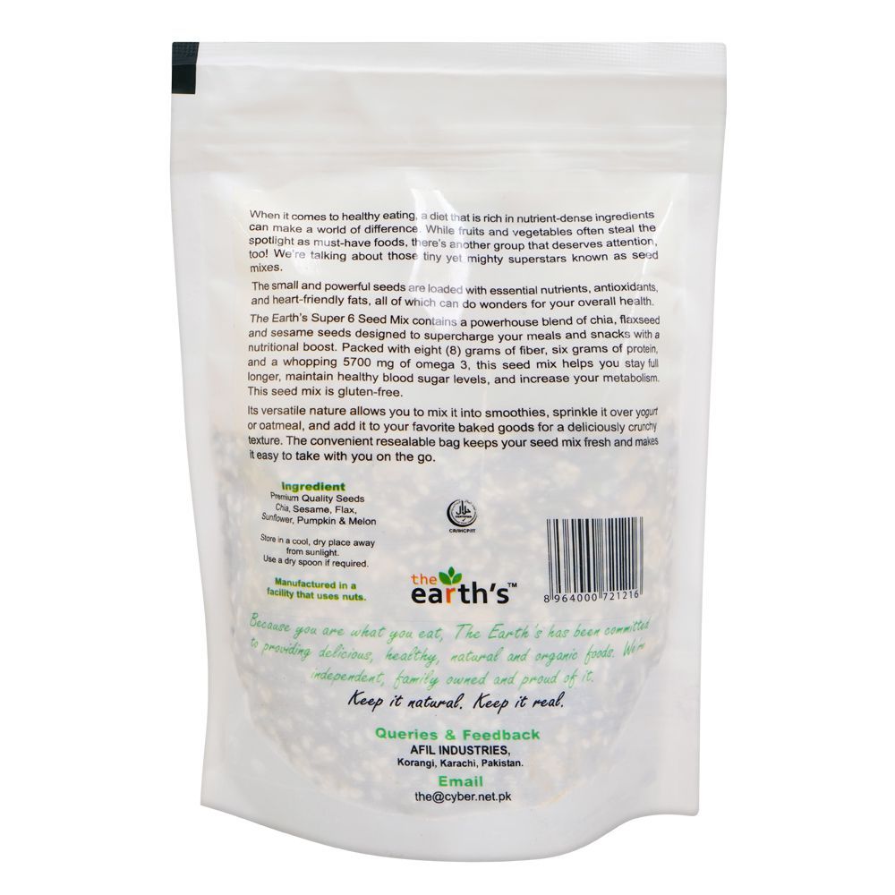 The Earth's Super 6 Seeds, High Dietary Fibre, Vegan, Gluten Free, 200g - Image 2