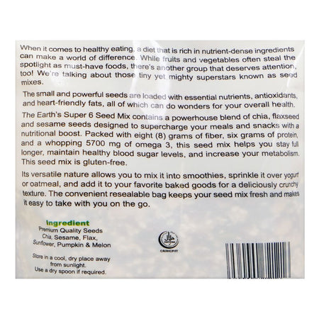 The Earth's Super 6 Seeds, High Dietary Fibre, Vegan, Gluten Free, 200g - Image 3