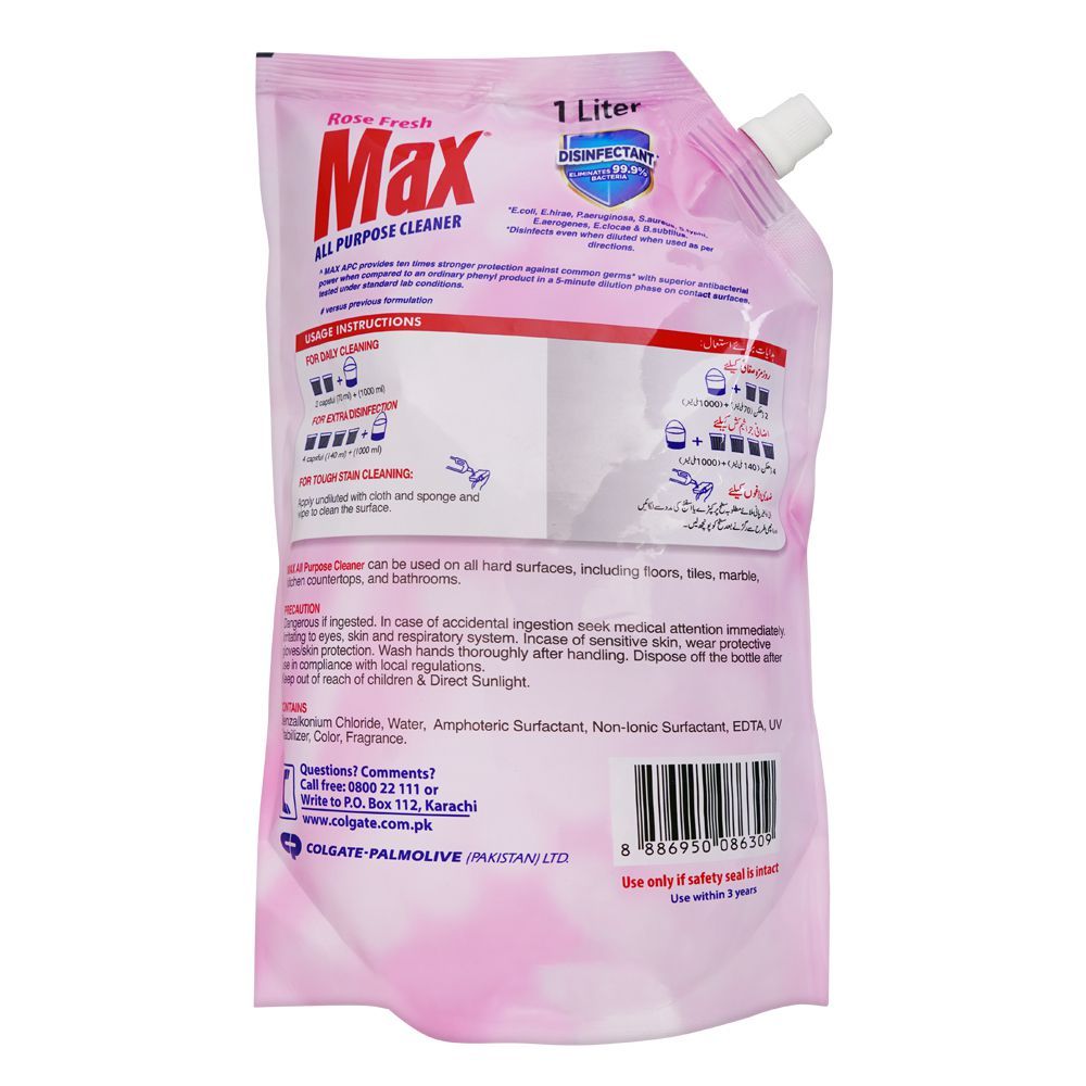 Max All Purpose Cleaner, Rose Fresh, 1000ml Pouch - Image 2
