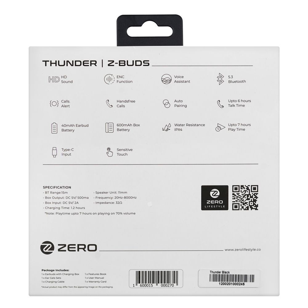 Zero Carbon Z Wireless Earbuds, IPX5 Water Resistant, Black - Image 3