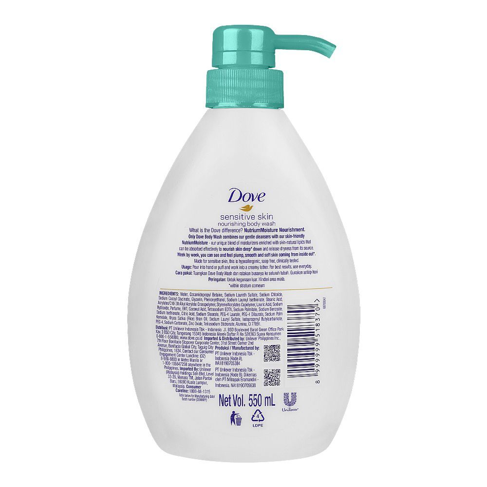 Dove Sensitive Skin Nourishing Body Wash Pump, 550ml - Image 2