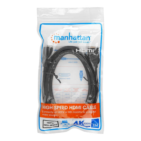 Manhattan HDMI Cable, 2m, Male To Male, Black, 19m-355711 - Main Image