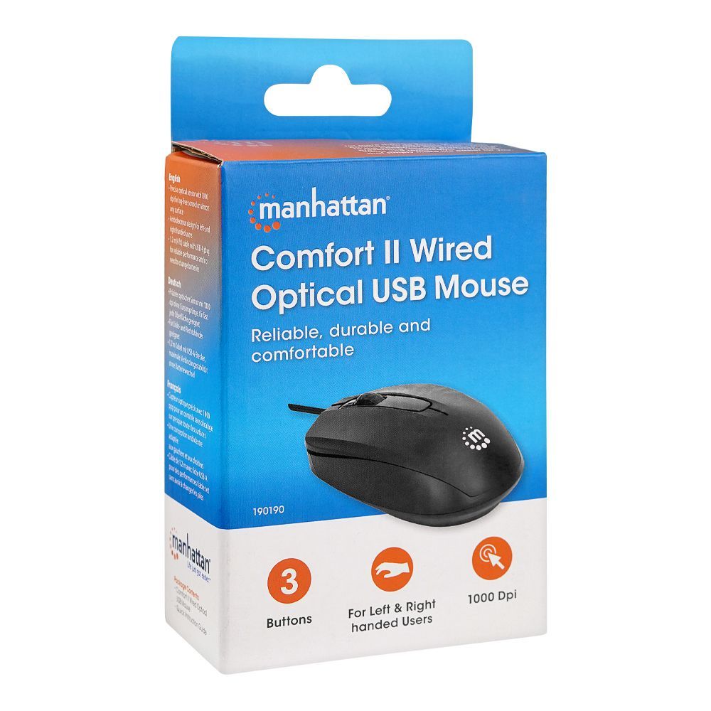 Manhattan Comfort II Wired Optical USB Mouse, Black, 190190 - Image 5