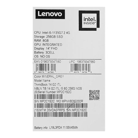 Lenovo Thinkbook 14 G2 ITL, Intel Core i5-1135G7, 8GB RAM, 256GB SSD, 14" FHD, Mineral Grey - Image 6