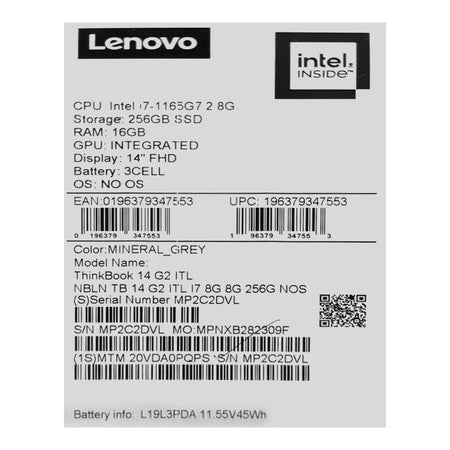 Lenovo Thinkbook 14 G2 ITL, Intel Core i7-1165G7, 16GB RAM, 256GB SSD, 14" FHD, Mineral Grey - Image 6