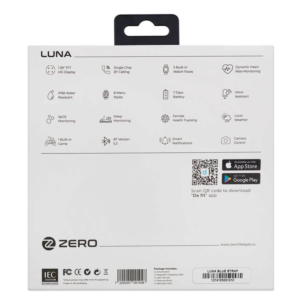 Zero 1.39" TFT HD Display Luna Smart Watch, IP68 Water Resistant, Blue Strap - Image 3