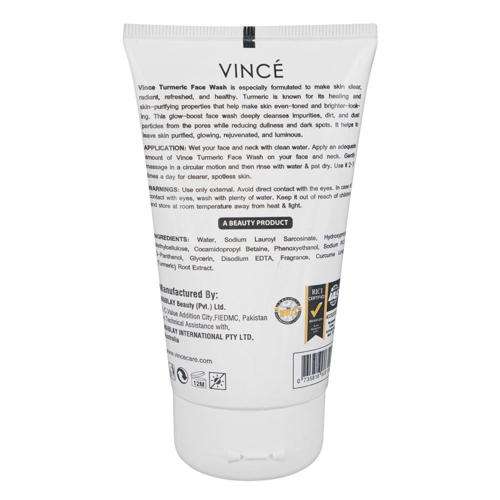 Vince Naturex Turmeric Face Wash, Sulphate Free, 120ml - Image 2