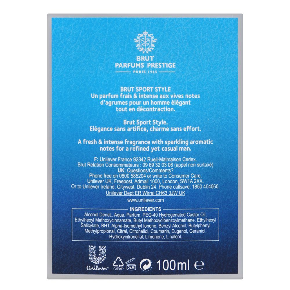 Brut Sport Style Perfume, Eau de Toilette, For Men & Women, 100ml - Image 3