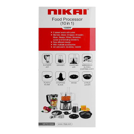 Nikai 10 In 1 Food Processor, 1000W, NFP3100A - Image 3