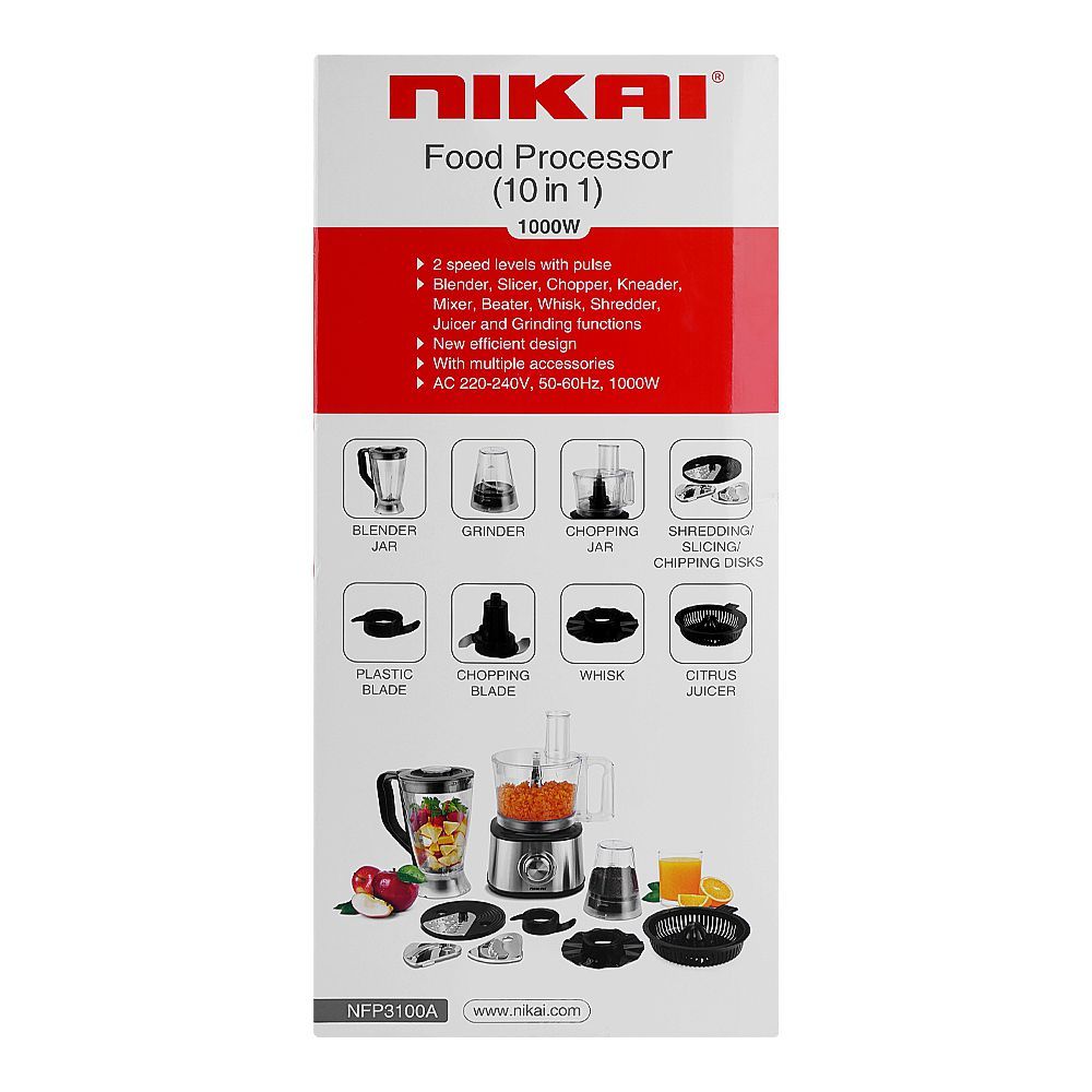 Nikai 10 In 1 Food Processor, 1000W, NFP3100A - Image 3