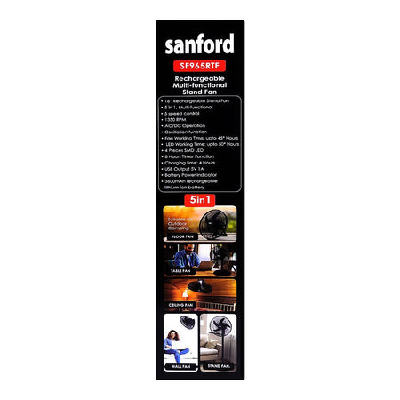 Sanford 5 In 1 Rechargeable Multi-Functional Stand Fan, SF965RTF - Image 4