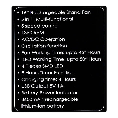 Sanford 5 In 1 Rechargeable Multi-Functional Stand Fan, SF965RTF - Image 7