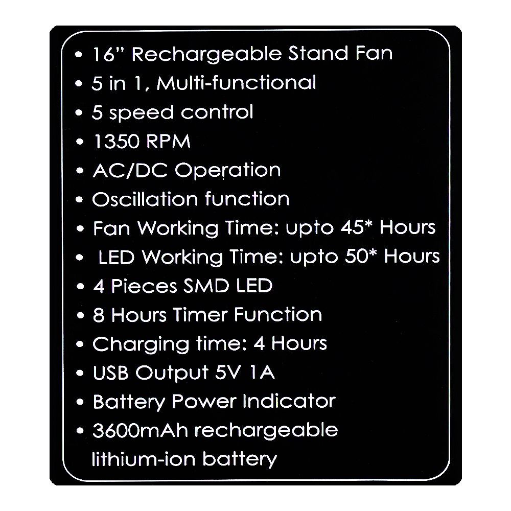 Sanford 5 In 1 Rechargeable Multi-Functional Stand Fan, SF965RTF - Image 7