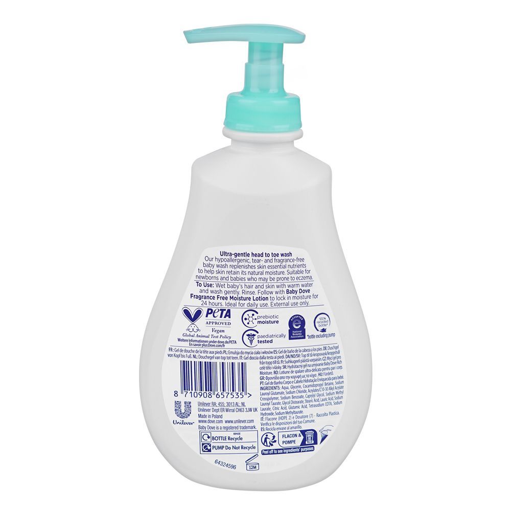 Dove Baby Sensitive Skin Head to Toe Body Wash, Sulphate & Fragrance Free, 400ml - Image 2