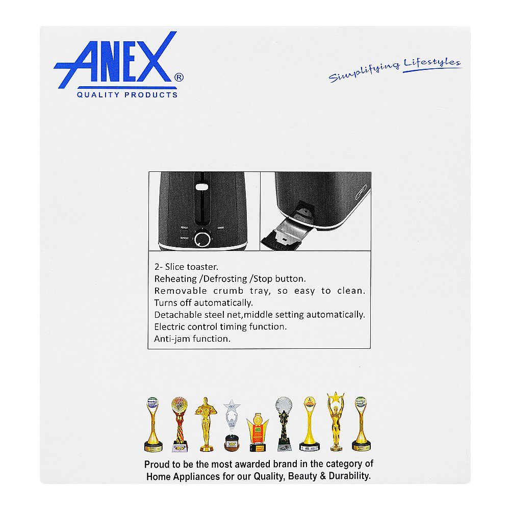 Anex Deluxe 2 Slice Toaster, 780-930W, AG-3004 - Image 3