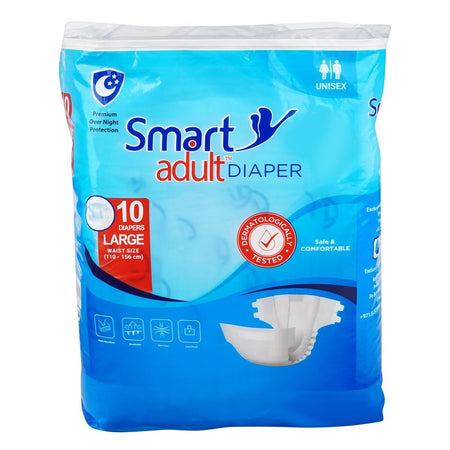 Smart Adult Diaper, Waist 43.3-61.4 Inches, Large, 10-Pack - Main Image