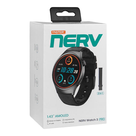 Faster 1.43" Amoled Display Nerv 3 Pro Smart Watch, IP68 Waterproof, 2 Straps, Black - Image 2