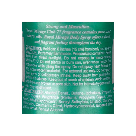 Royal Mirage Club 77 Refreshing Perfumed Body Spray, 200ml - Image 3