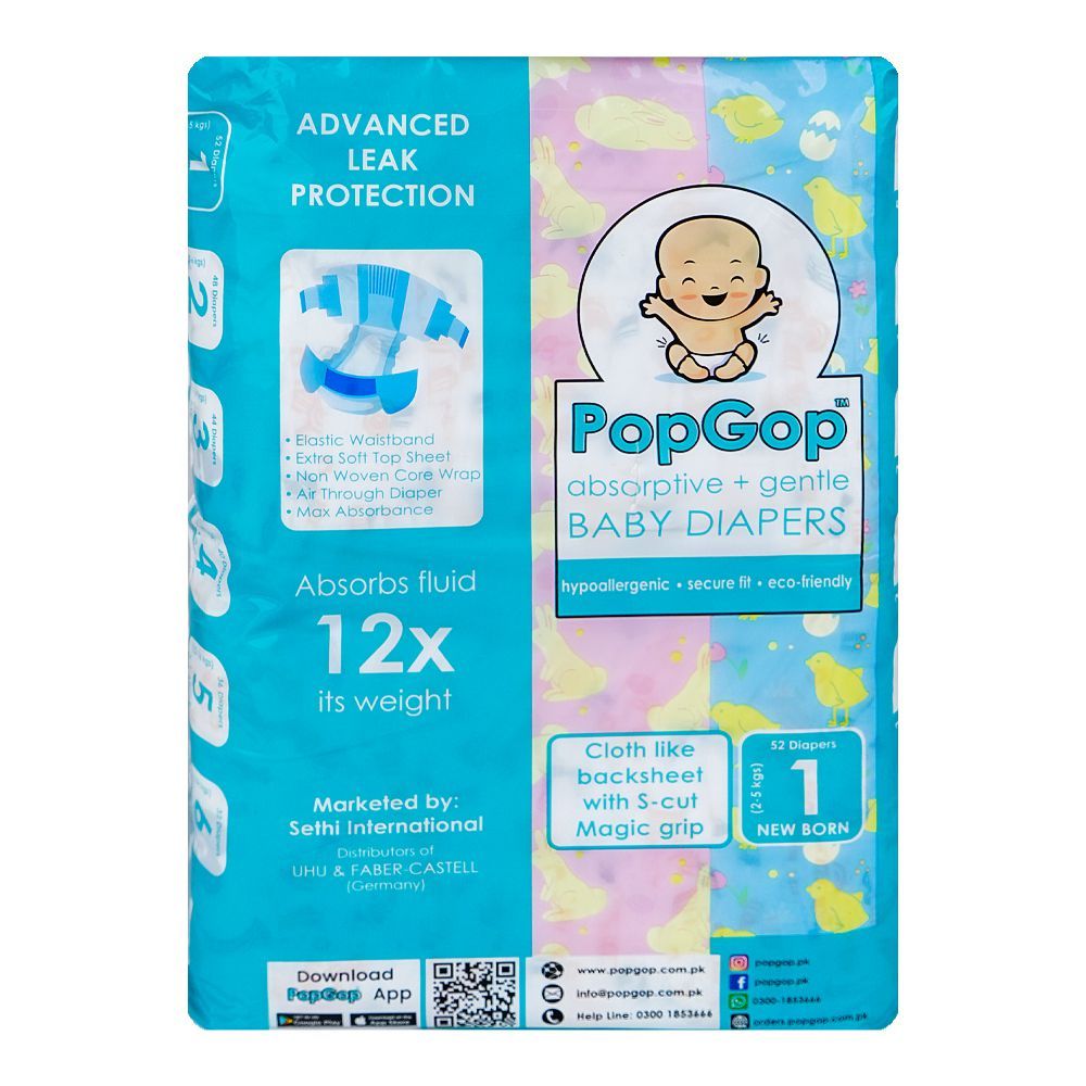 Pop Gop Baby Diaper, 2-5kg, For New Born, No. 1, 52-Pack - Image 2