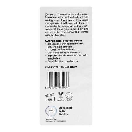 Seravio C20 Brightening  & Anti-Aging Face Serum with 20% Vitamin C, 30ml - Image 2