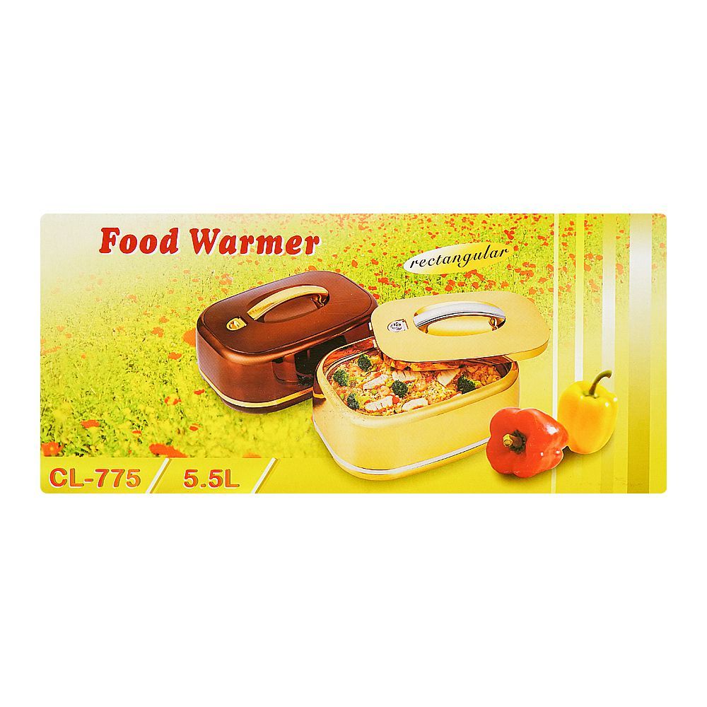 Golden Fire Rectangular Hot Pot, Food Warmer, 5500ml, White & Silver, 775W/S - Image 3