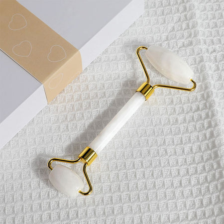 White Jade Roller Facial Massage Tool, 100% Natural Gemstone, Anti-Aging - Main Image