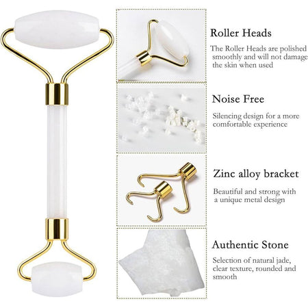 White Jade Roller Facial Massage Tool, 100% Natural Gemstone, Anti-Aging - Image 2