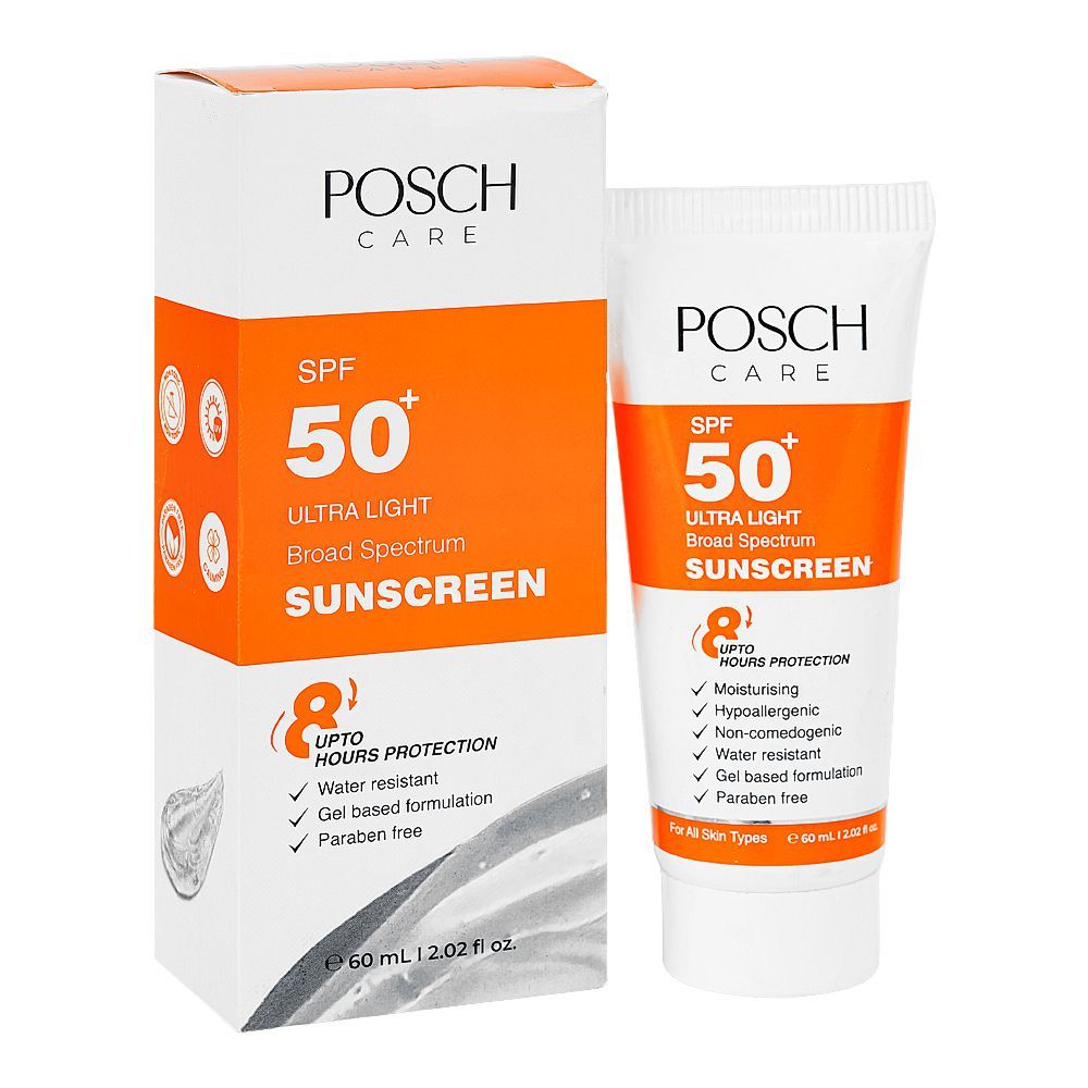 Posch Care Ultra Light Broad Spectrum Sunscreen, Paraben Free, Water Resistant, SPF50+, 60ml - Main Image