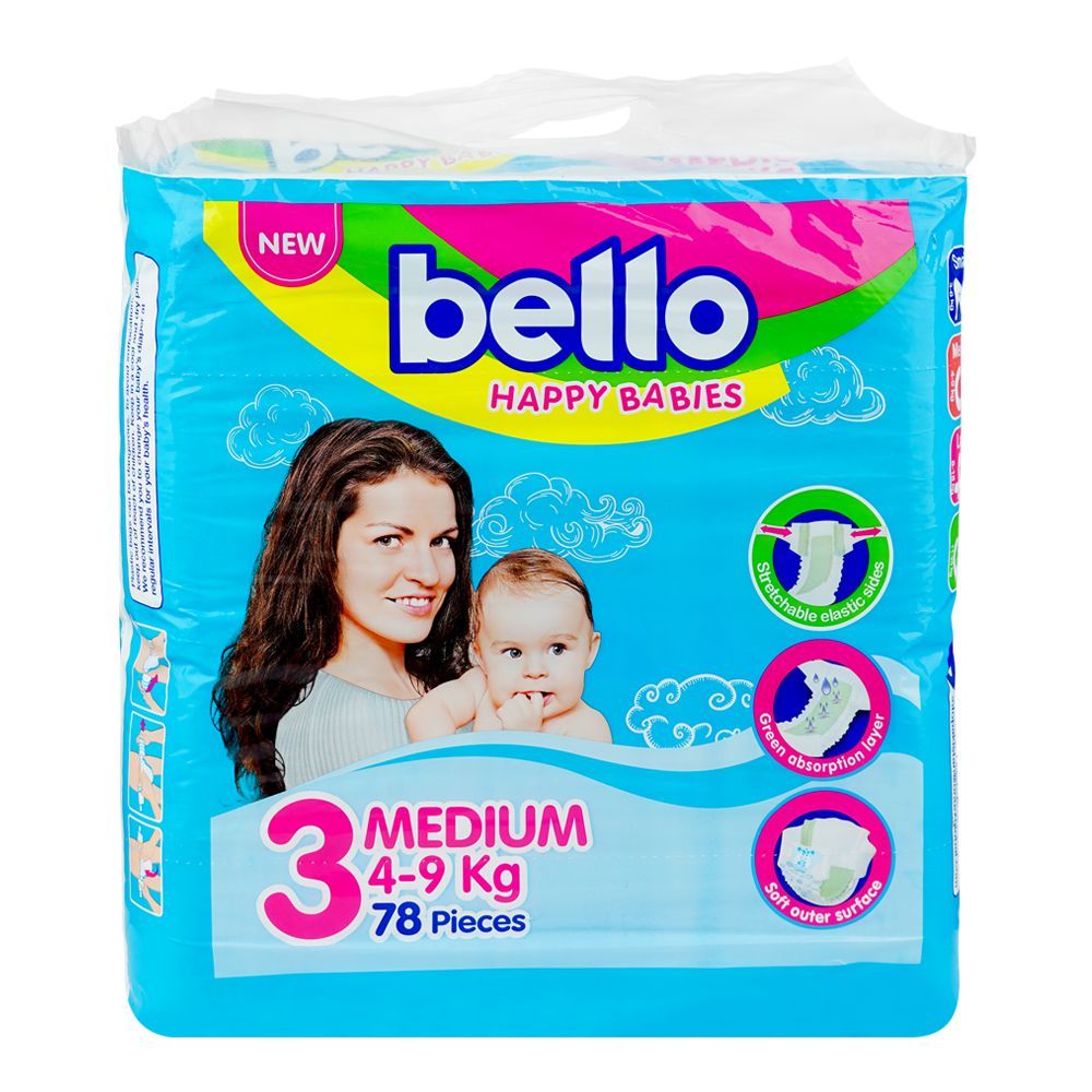 Bello Baby Diapers Jumbo Pack, Medium, No.3, 4-9Kg, 78-Pack - Main Image