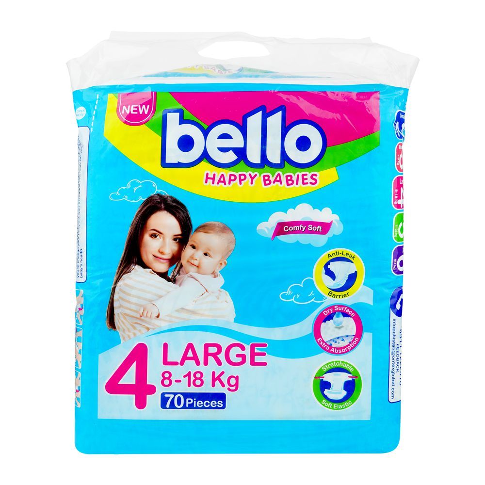 Bello Baby Diapers Jumbo Pack, Large, No.4, 8-18Kg, 70-Pack - Main Image