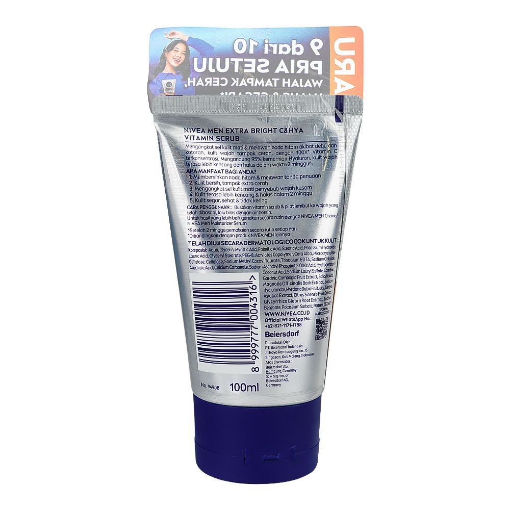 Nivea Men Extra Bright Vitamin-C & HYA Scrub, 100ml - Image 2