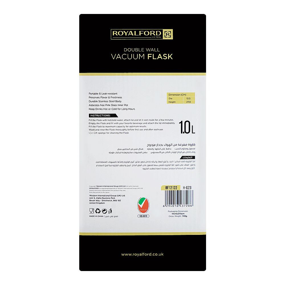Royalford Double Wall Vacuum Flask, 1000ml, RF12122 - Image 5
