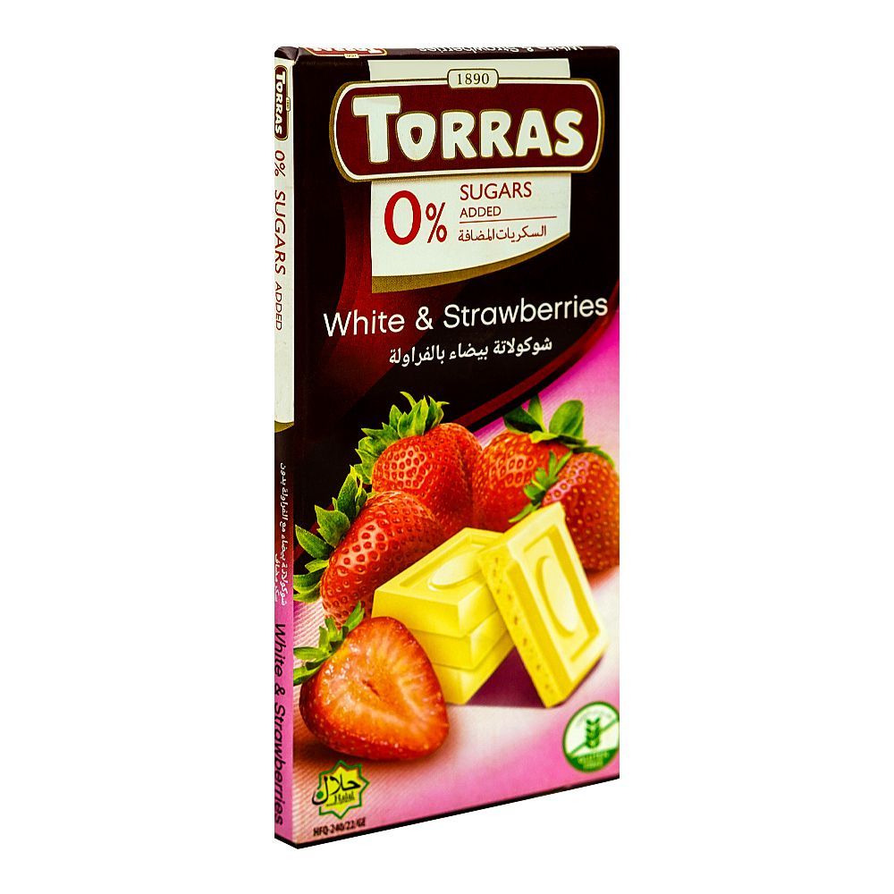 Torras Sugar Free White & Strawberries Chocolate, 75g - Main Image