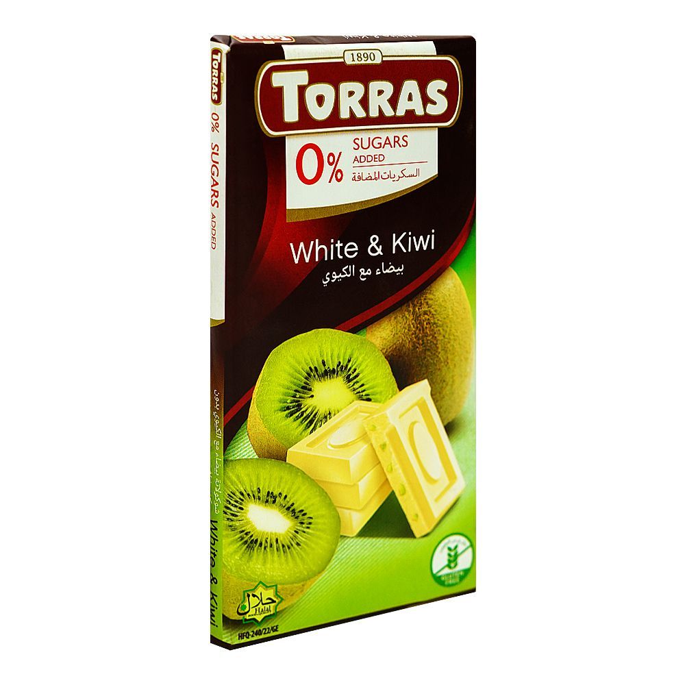Torras Sugar Free White & Kiwi Chocolate, 75g - Main Image