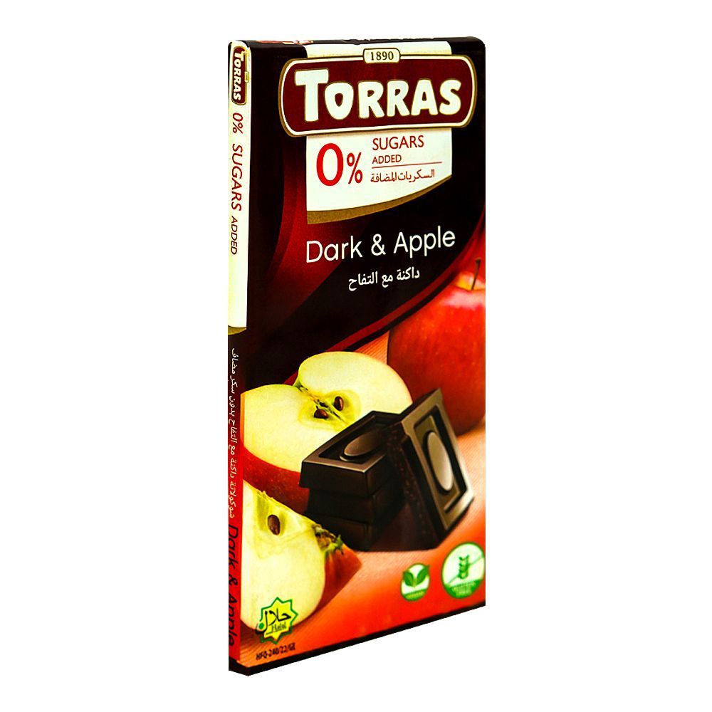 Torras Sugar Free Dark & Apple Chocolate, 75g - Main Image