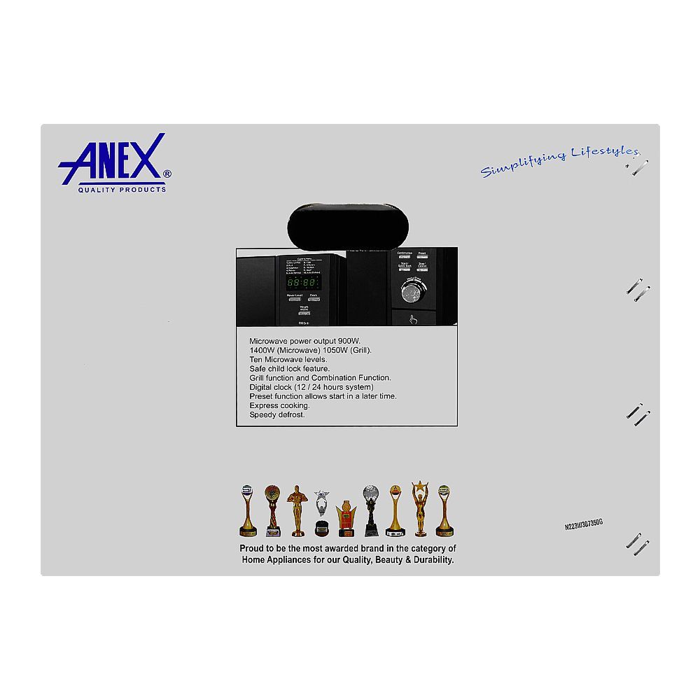 Anex Deluxe Microwave Oven, 900W, Black, AG-9039 - Image 3